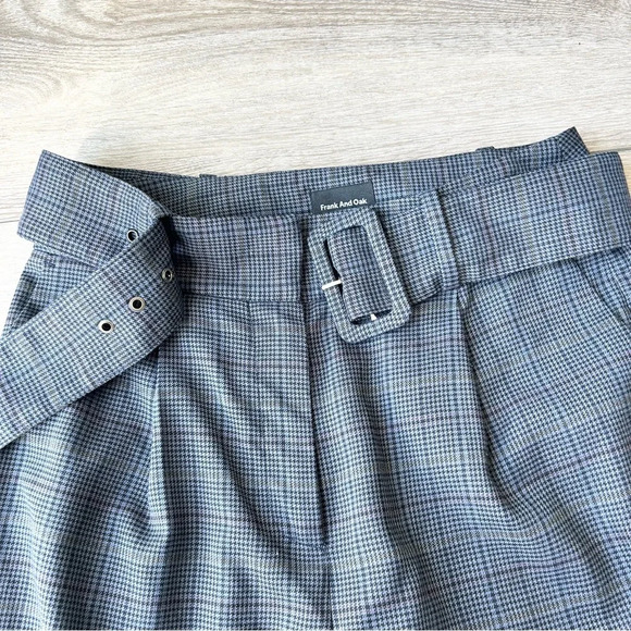 Frank And Oak Checked Pleated High Waist Cuffed Pants  With Belt - Picture 3 of 13